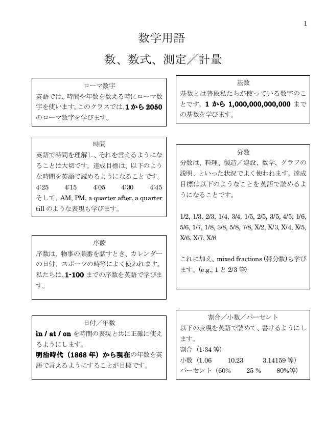 Numbers Equations Measurement Japanese 1