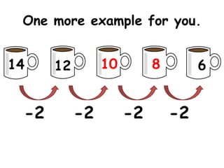 One more example for you.


14    12        10        8        6


 -2        -2        -2       -2
 