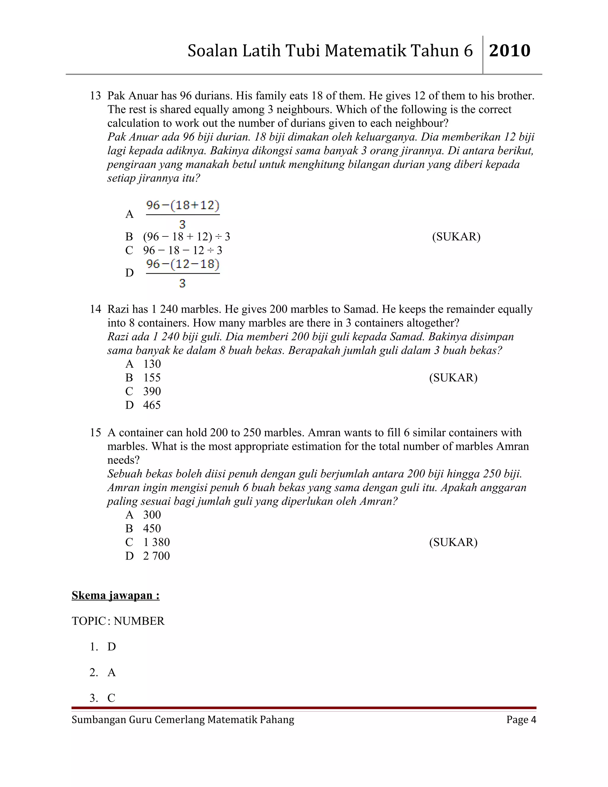 Number sumbangan cikgu latifah abu bakar sk rompin | DOC