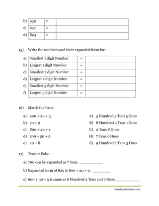 Maths: Number System Worksheet (CBSE Grade II) | PDF