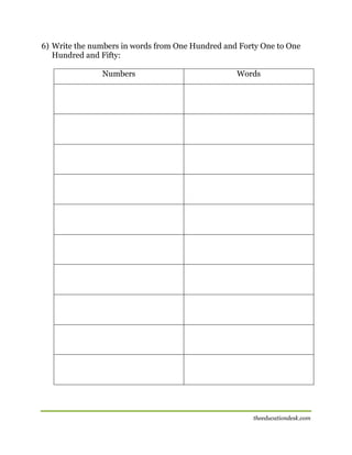 maths number system worksheet cbse grade ii