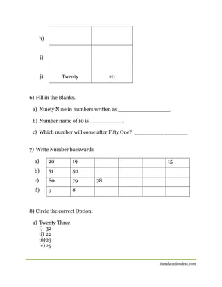 maths number system worksheet cbse grade ii