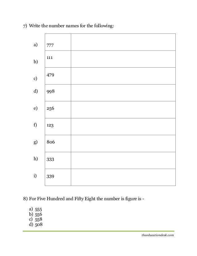 maths number system worksheet cbse grade ii