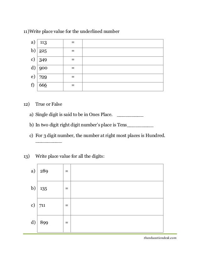 Maths Number System Worksheet Cbse Grade Ii - 