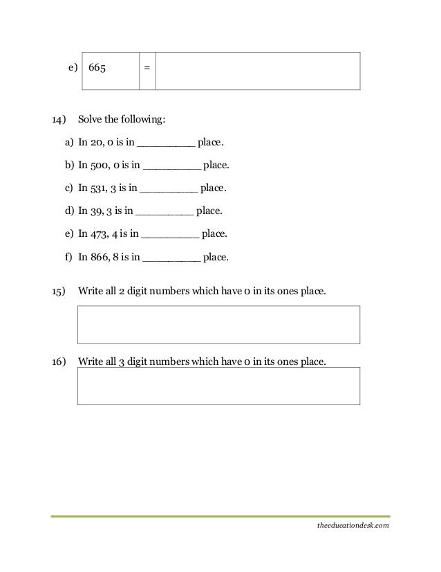 maths number system worksheet cbse grade ii