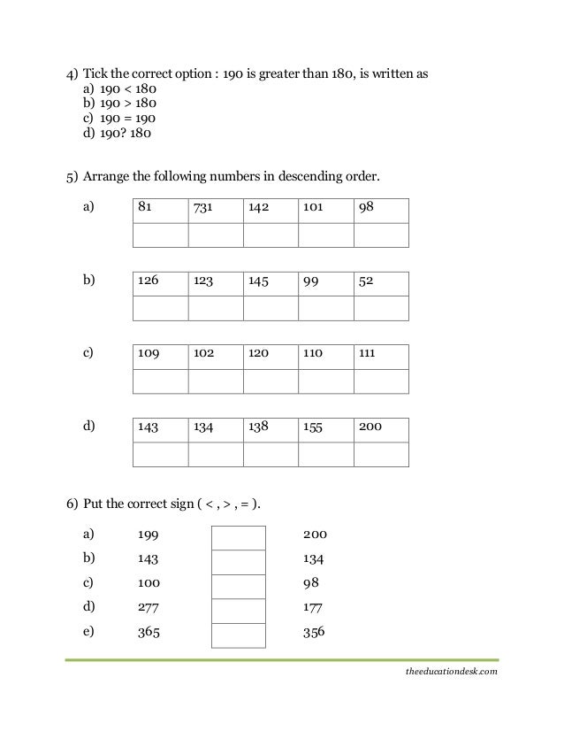 Maths: Number System Worksheet (CBSE Grade II)