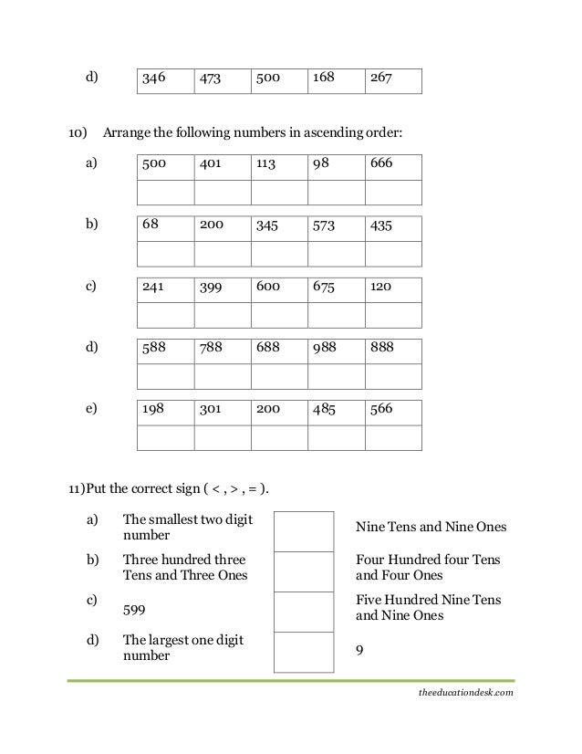 Maths: Number System Worksheet (CBSE Grade II)