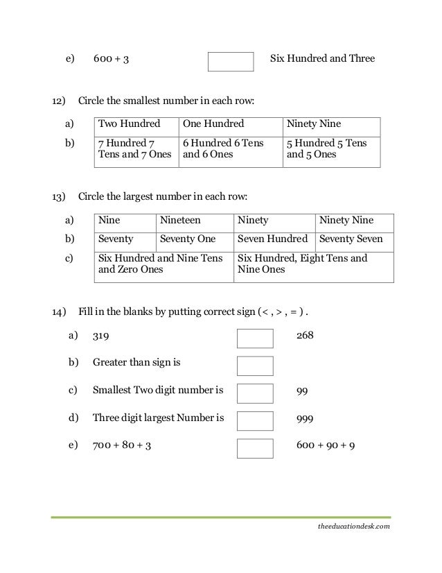 Maths: Number System Worksheet (CBSE Grade II)