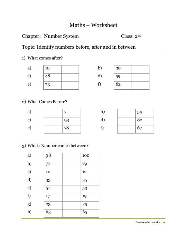 maths number system worksheet cbse grade ii