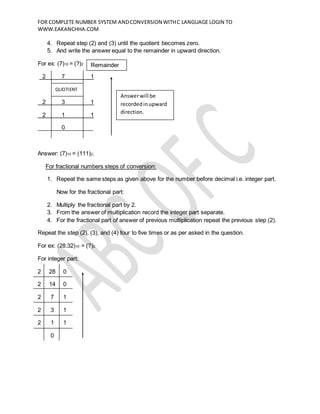 Number system with conversions www.eakanchha.com