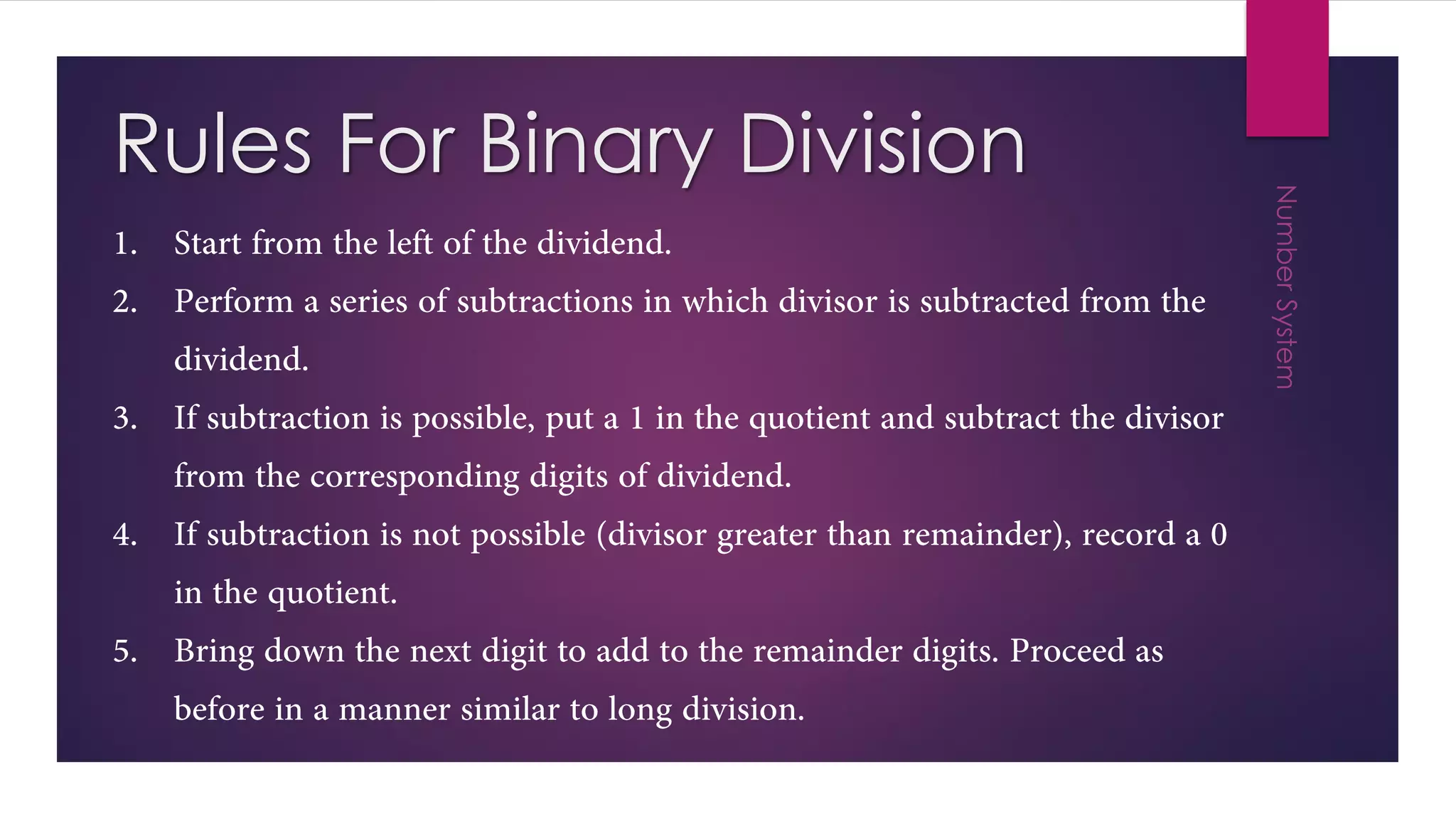 Rules For Binary Division
 