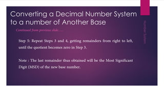 Converting a Decimal Number System
to a number of Another Base
 