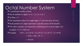 Octal Number System
➢
➢
➢
➢
➢
➢
➢
 