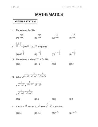 NUMBER SYSTEM MULTIPLE CHOICE QUESTIONS WITH ANSWERS PDF CLASS 9 visual data 2