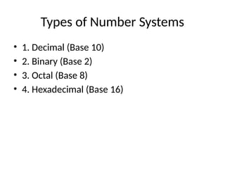 Comprehensive Overview of Number Systems and Their Conversions in ...