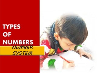 1
NUMBER
SYSTEM
TYPES
OF
NUMBERS
 