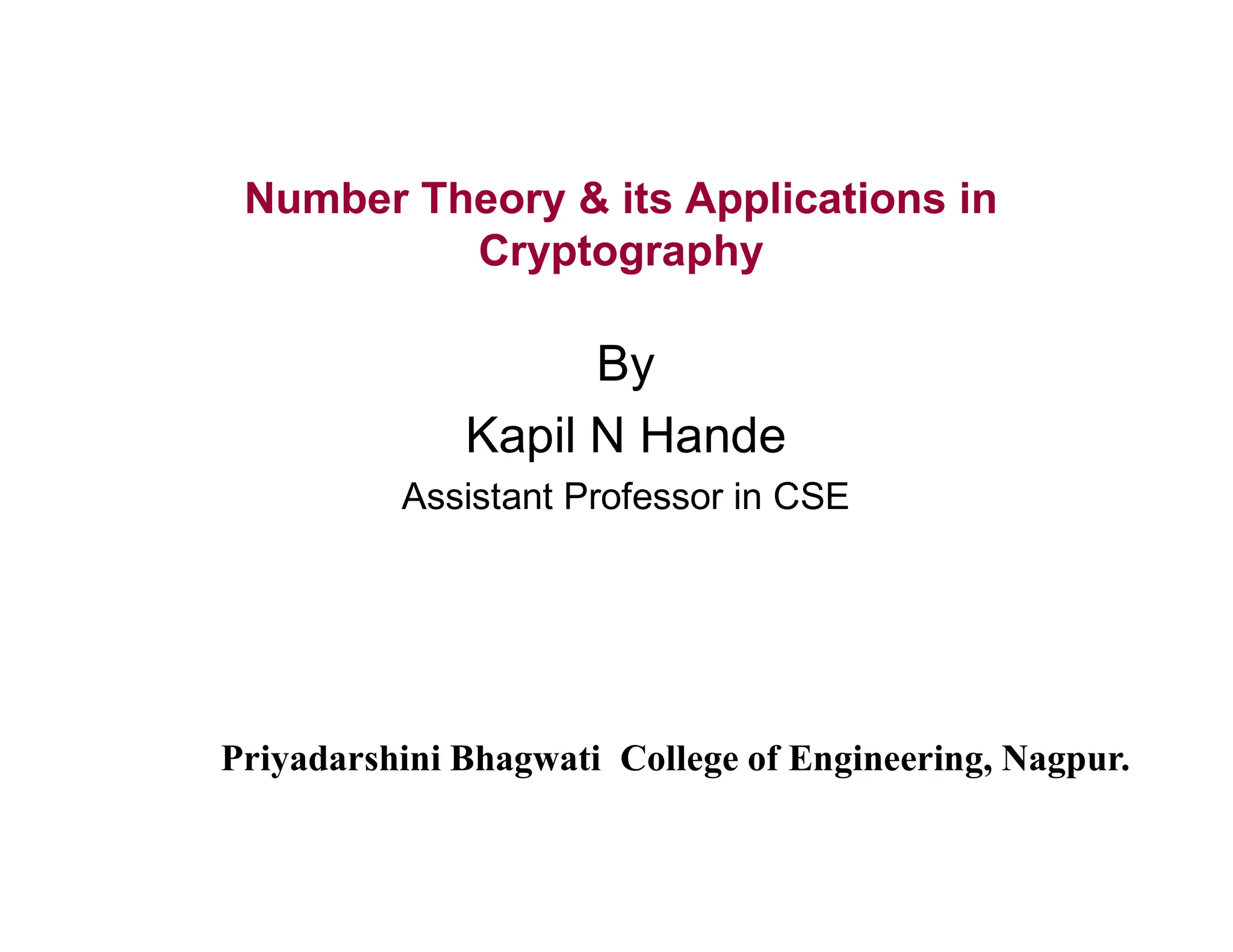Number Theory and Its Applications in Cryptography | PPT