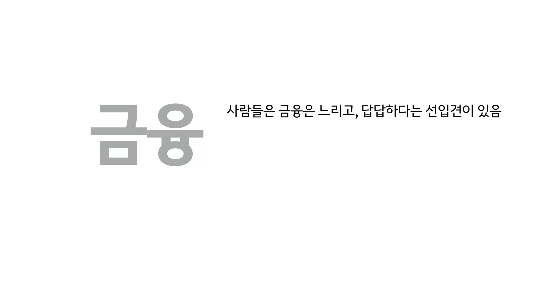 금융
사람들은 금융은 느리고, 답답하다는 선입견이 있음
 