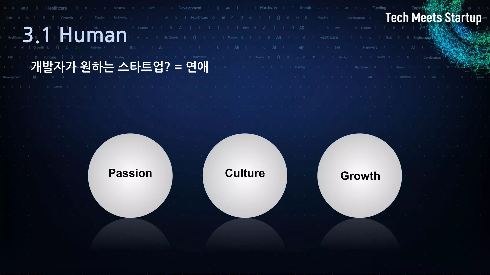 3.1 Human
GrowthPassion Culture
개발자가 원하는 스타트업? = 연애
 