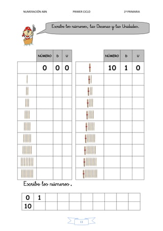NUMERACIÓN ABN PRIMER CICLO 1º PRIMARIA
11
NÚMERO D U NÚMERO D U
0 0 0 10 1 0
.
0 1
10
 