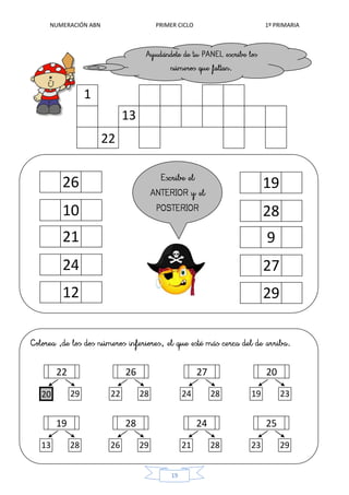 NUMERACIÓN ABN PRIMER CICLO 1º PRIMARIA
19
61
0
41
0
1
0
1
0
81
0
1
0
26
6
22
13
10
21
24
12
19
28
9
27
29
27
24 28
20
19 23
22
20 29
26
22 28
24
21 28
25
23 29
19
13 28
28
26 29
1
 