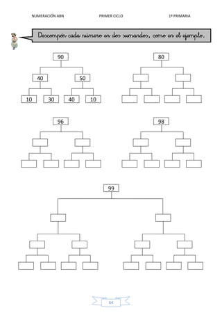 NUMERACIÓN ABN PRIMER CICLO 1º PRIMARIA
64
Realiza las
operaciones
96
99
90
40 50
10 30 40 10
80
98
 