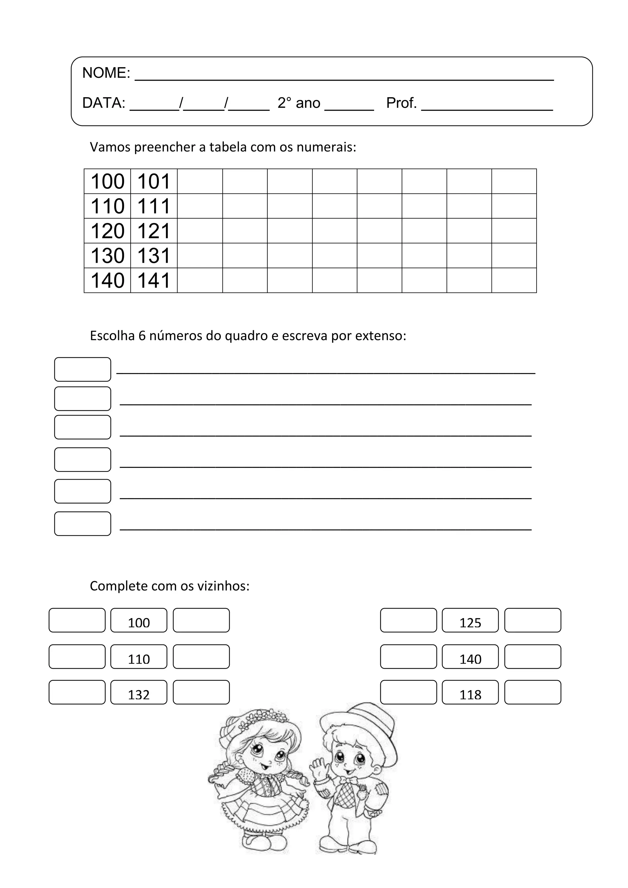 Numerais de 100 a 150 | DOCX