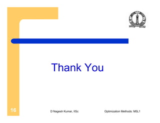 D Nagesh Kumar, IISc Optimization Methods: M5L116
Thank You
 