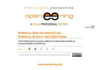 www.openeering.com
powered by
NUMERICAL ANALYSIS USING SCILAB:
NUMERICAL STABILITY AND CONDITIONING
In this Scilab tutoria...
