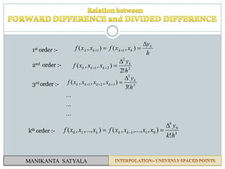 h
y
xxfxxf k
kkkk

  ),(),( 111st order :-
2nd order :-
3rd order :-
2
2
21
!2
),,(
h
y
xxxf k
kkk


...
...
...
!3
),,,( 3
3
321
h
y
xxxxf k
kkkk


kth order :- k
k
kkk
hk
y
xxxxfxxxf
!
),,...,,(),...,,( 0
01110

 
MANIKANTA SATYALA
 