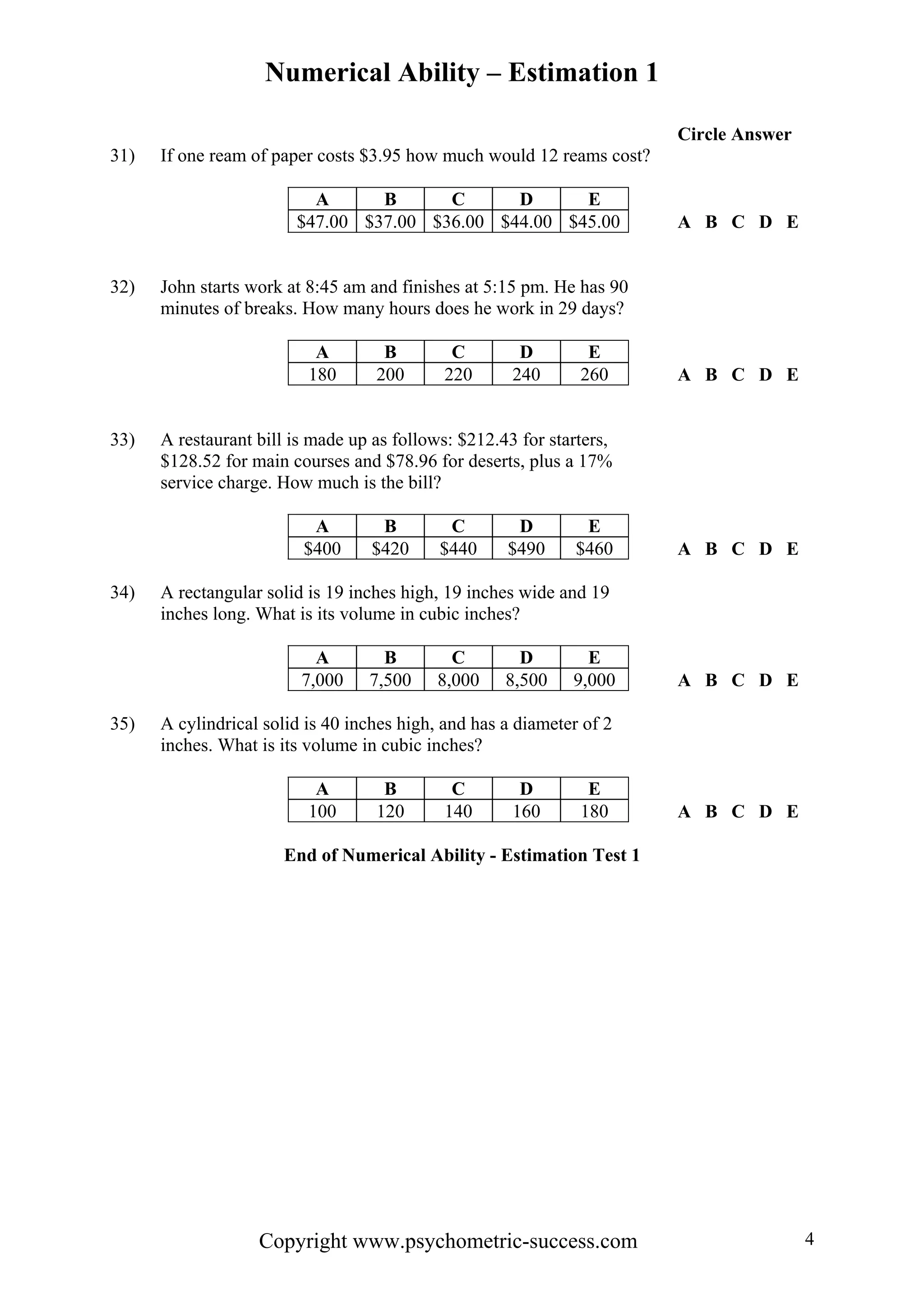 Numerical estimation 1 | PDF | Standardized Testing | Educational ...