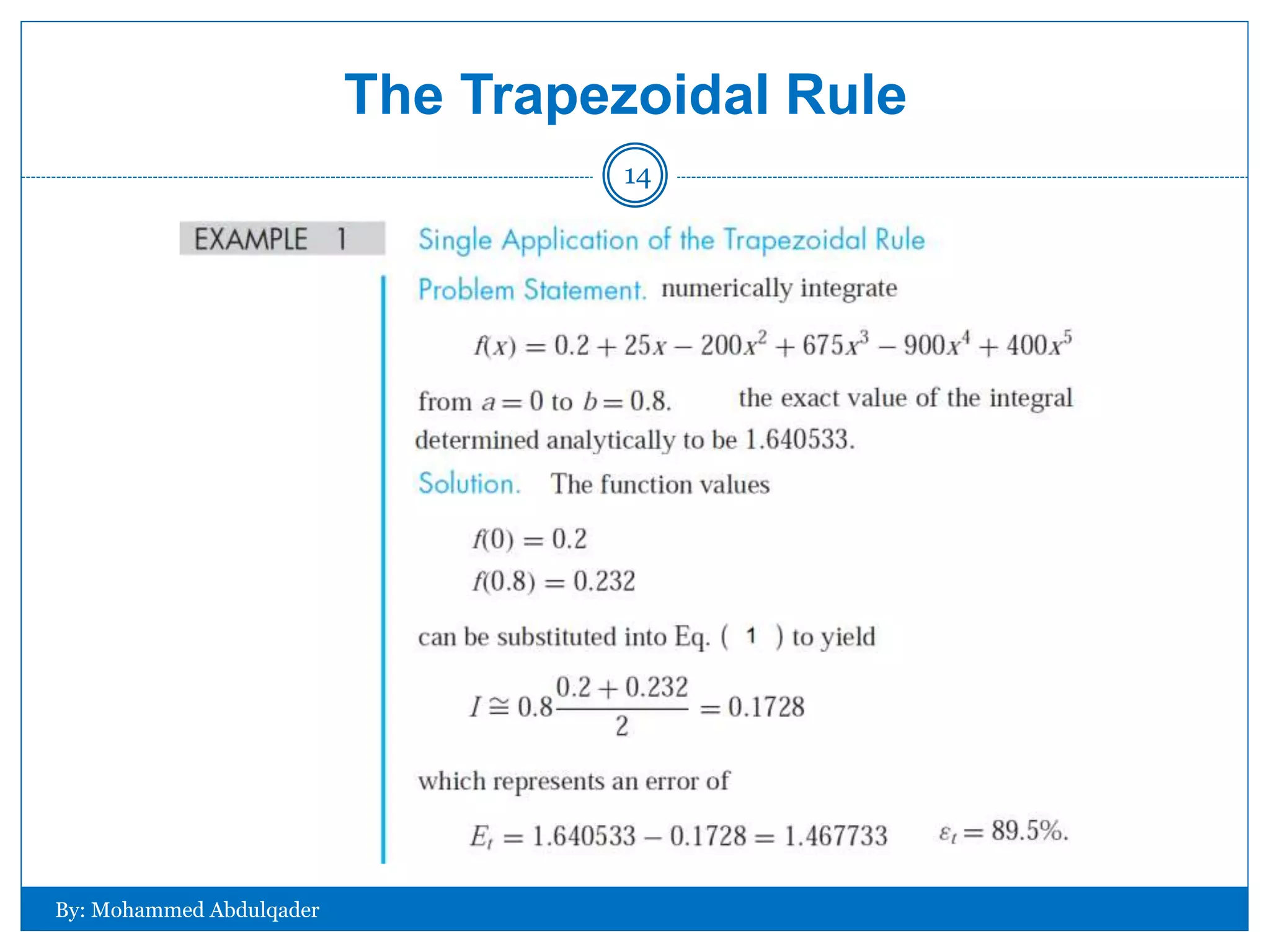 The Trapezoidal Rule
By: Mohammed Abdulqader
14
 