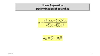   
  


 221
ii
iiii
xxn
yxyxn
a
xaya 10 
Linear Regression:
Determination of ao and a1
11-Apr-16 7
 