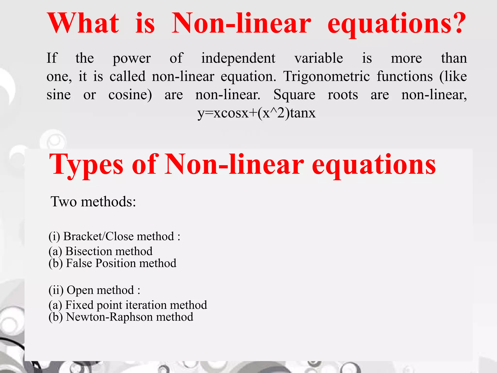 Numerical method for solving non linear equations | PDF