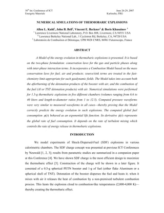 NUMERICAL SIMULATIONS OF THERMOBARIC EXPLOSIONS