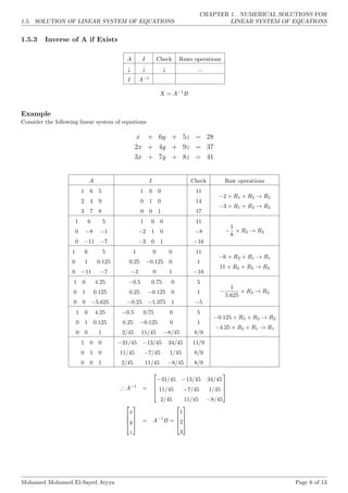 Numerical solutions for linear system of equations | PDF