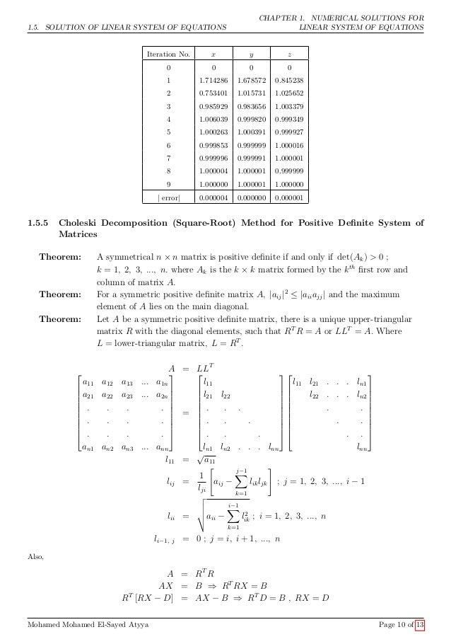 Numerical solutions for linear system of equations