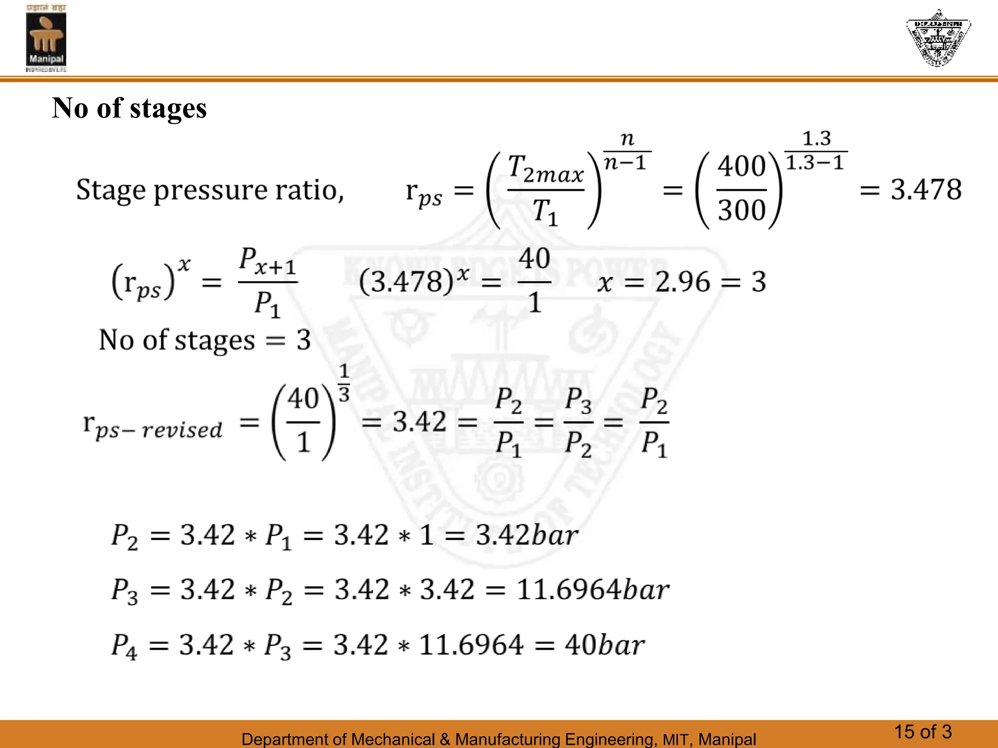 Department of Mechanical & Manufacturing Engineering, MIT, Manipal 15 of 3
No of stages
 