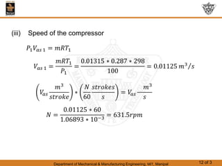 Department of Mechanical & Manufacturing Engineering, MIT, Manipal 12 of 3
(iii) Speed of the compressor
 