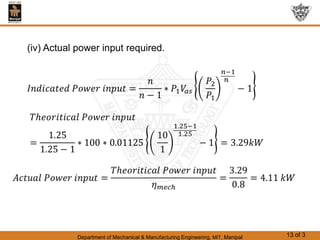 Department of Mechanical & Manufacturing Engineering, MIT, Manipal 13 of 3
(iv) Actual power input required.
 