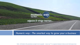 Notice : All Contents in this presentation are subject to strict copyrights - numeric way ™ is a registered trademark in Morocco and in the European Union
Numeric way : The smartest way to grow your e-business
 