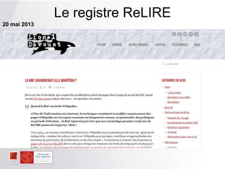 Le registre ReLIRE
20 mai 2013
 