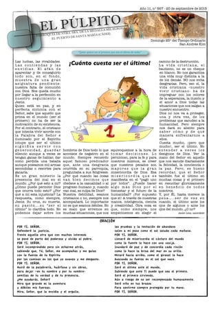 Año 11, nº 567 - 20 de septiembre de 2015
“Quien quiera ser el primero, que sea el último de todos”
EL PÚLPITO
PARROQUIA D...