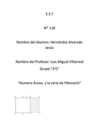 E.S.T


                 N* 118


Nombre del Alumno: Hernández Alvarado
               Jesús


Nombre del Profesor: Luis Miguel Villarreal
               Grupo:”3°C”


 “Numero Áureo y la serie de Fibonachi”
 