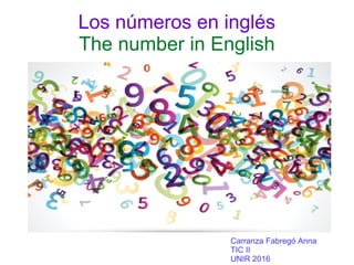 Los números en inglés
The number in English
Carranza Fabregó Anna
TIC II
UNIR 2016
 