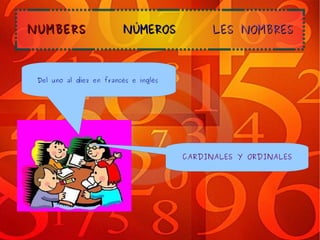 NUMBERSNUMBERS NÚMEROSNÚMEROS LES NOMBRESLES NOMBRES
Del uno al diez en francés e inglés
CARDINALES Y ORDINALES
 