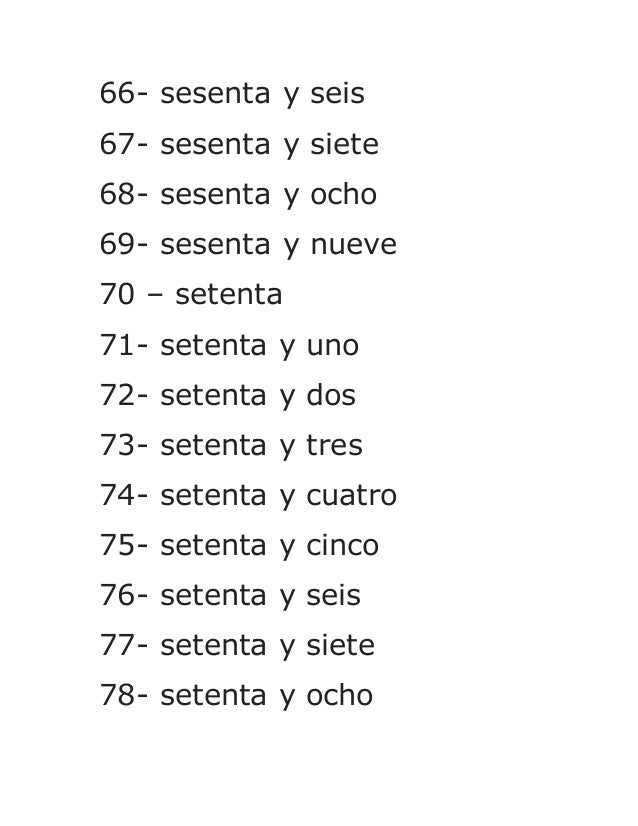 Los numeros hasta el 1oo