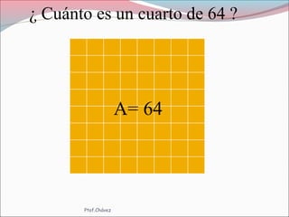 A= 64
¿ Cuánto es un cuarto de 64 ?
Ptof.Chávez
 