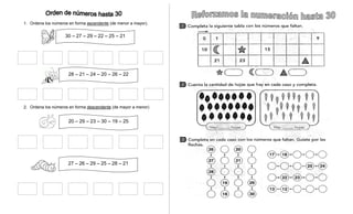 1. Ordena los números en forma ascendente (de menor a mayor).
2. Ordena los números en forma descendente (de mayor a menor)
30 – 27 – 29 – 22 – 25 – 21
28 – 21 – 24 – 20 – 26 – 22
20 – 29 – 23 – 30 – 19 – 25
27 – 26 – 29 – 25 – 28 – 21