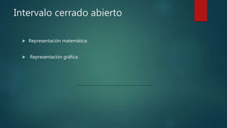 Intervalo cerrado abierto
 Representación matemática:
 Representación gráfica:
 